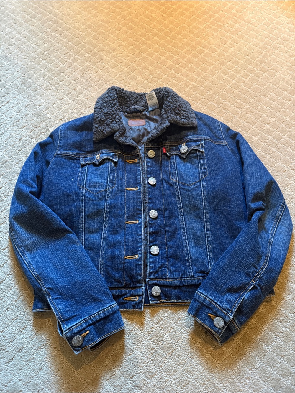 Levi's Blue Denim Kids Jacket with Gray Sherpa Collar
